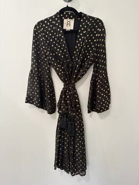 Figue Metallic Gold Polka Dot Long Sleeve Dress Size XS/S